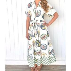 Palm Cove Willow Linen Blend Maxi Shirt Dress NWT